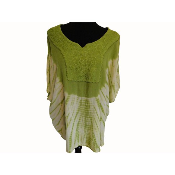 Just Cruising Womens Flutter Sleeve Boho Top Green Tie Dye Free Size - Picture 2 of 9
